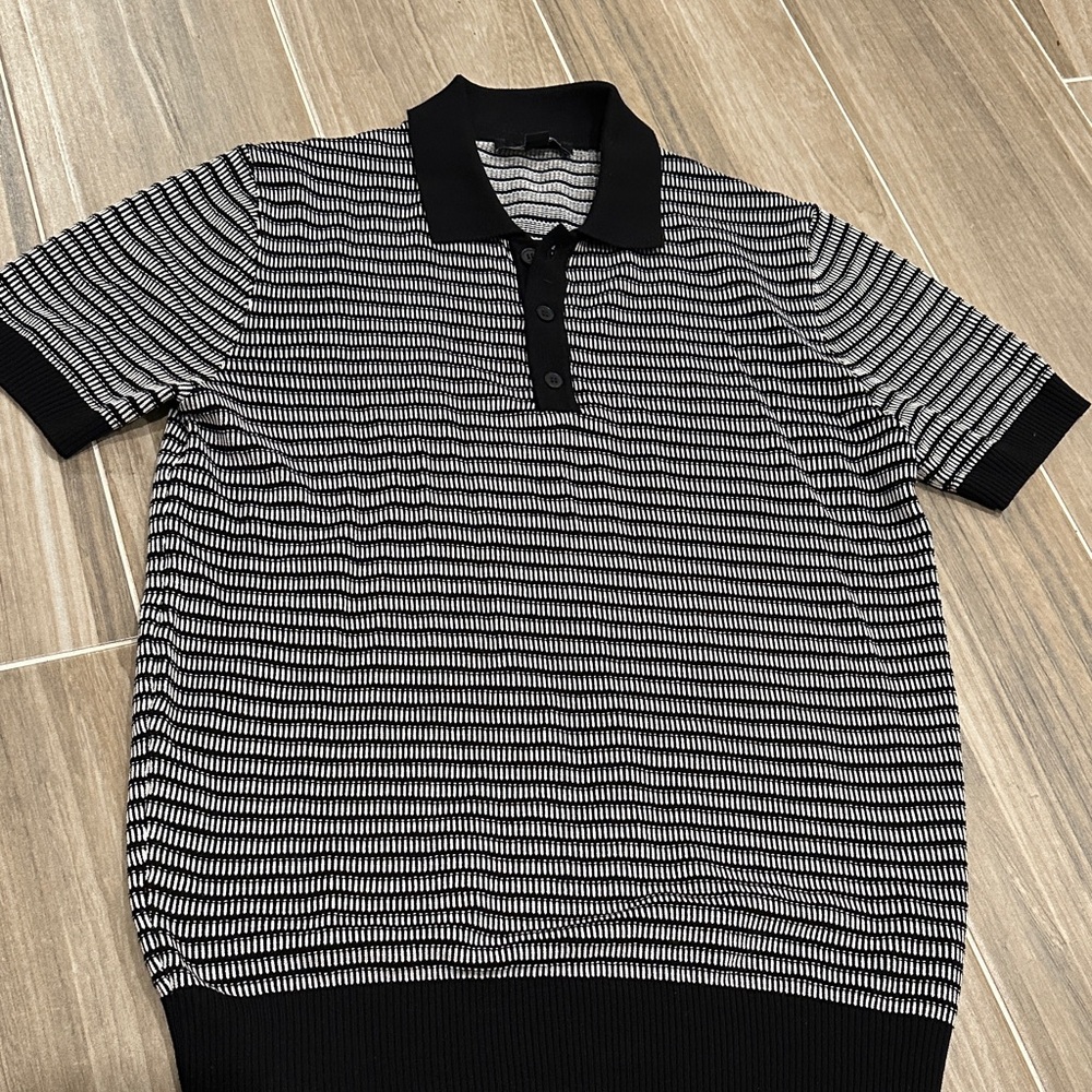 Magaschoni Black and White Patterned Men's Polo Shirt